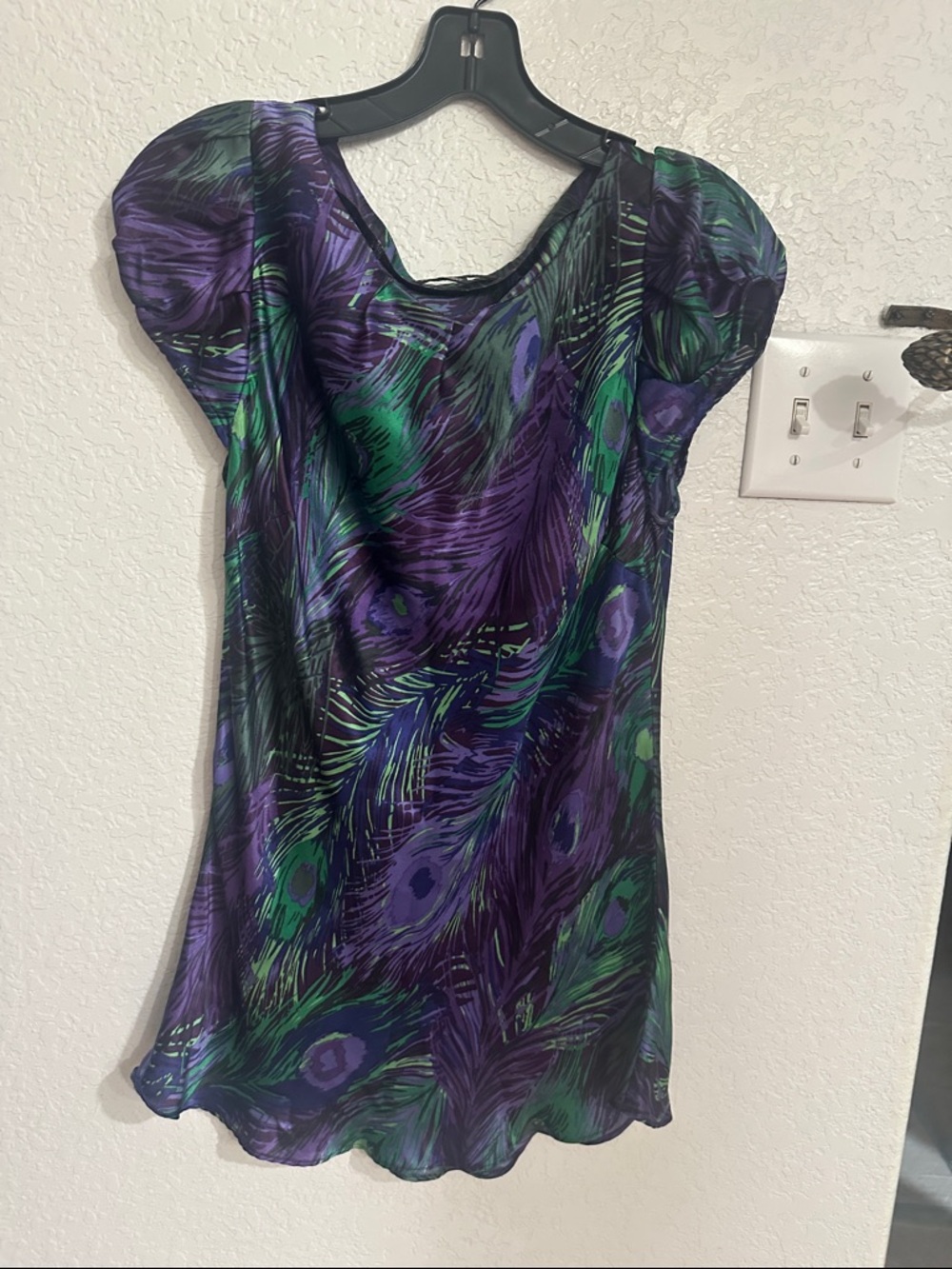 Peacock Feather Print - Purple & Green silk top